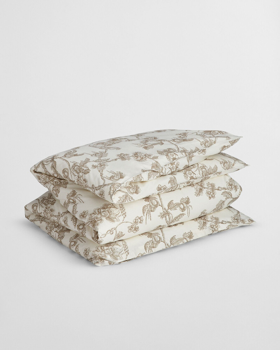 doppelbettdecke mit baum-print – taupe beige