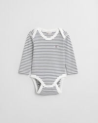 baby-body mit streifenmuster und schildmuster – weiß