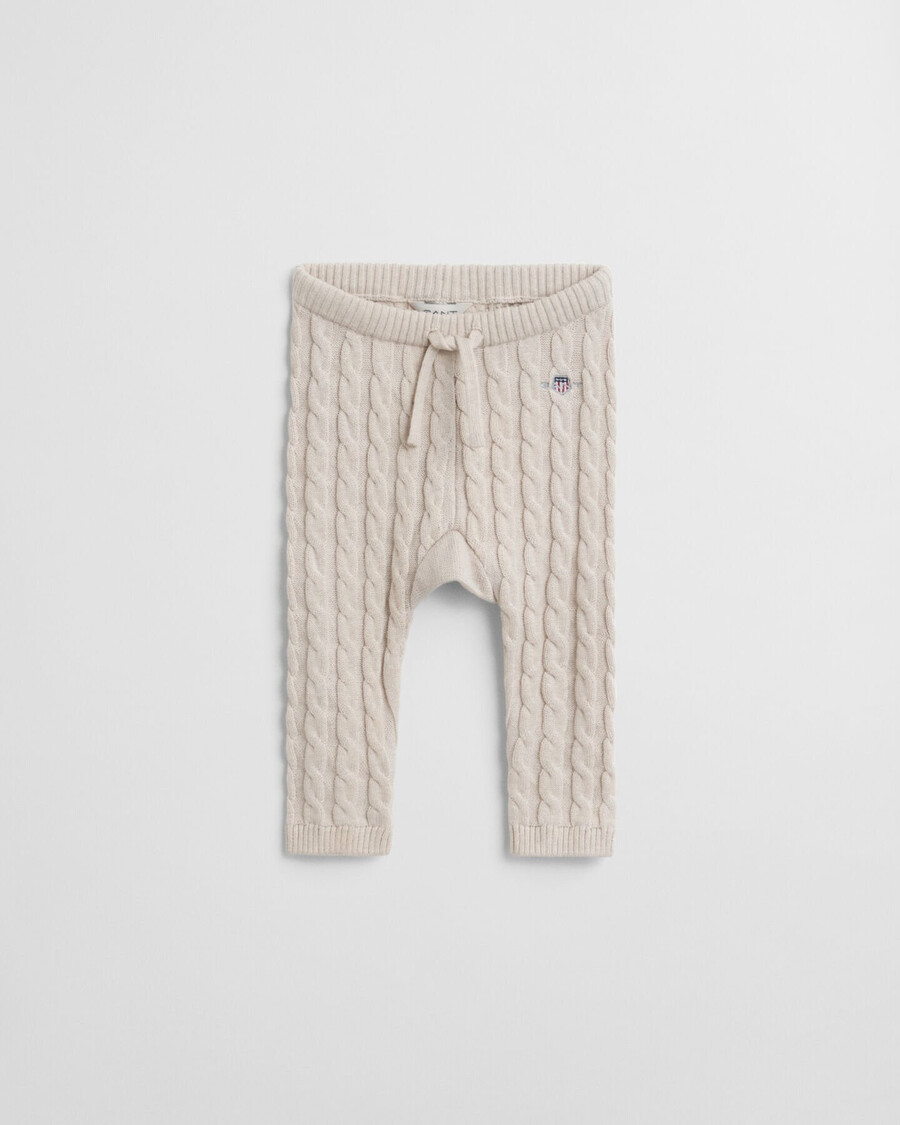 baby shield baumwoll-leggings mit zopfmuster - hellbeige melange