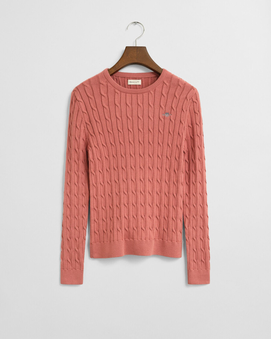 mädchen-pullover aus stretch-baumwolle mit zopfmuster und rundhalsausschnitt – verwaschenes ziegelrot