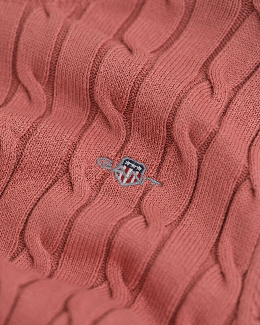 mädchen-pullover aus stretch-baumwolle mit zopfmuster und rundhalsausschnitt – verwaschenes ziegelrot