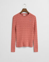mädchen-pullover aus stretch-baumwolle mit zopfmuster und rundhalsausschnitt – verwaschenes ziegelrot