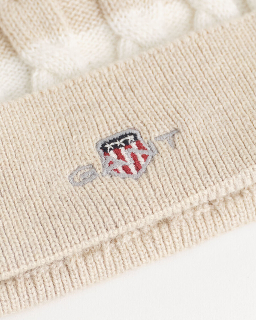 baby shield gestreifte kabelmütze - hellbeige melange