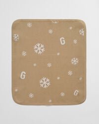 baby-strickdecke mit schneeflocken- und g-muster – dunkelkhaki