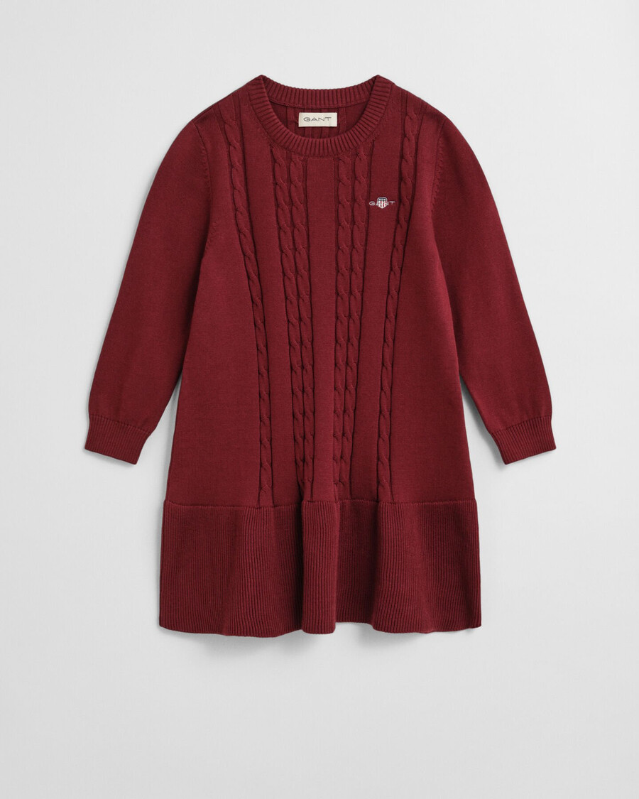 mädchen baumwoll-zopfstrickkleid - rot