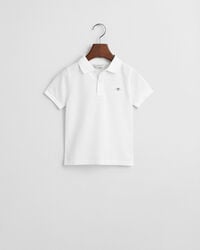 kinder-piqué-poloshirt mit schildmuster – weiß