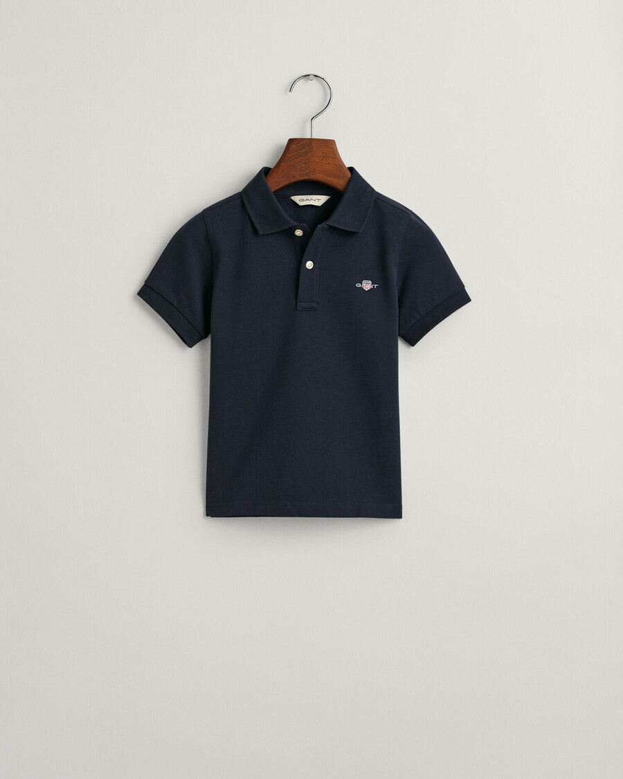 kinder-poloshirt aus piqué mit schildmuster – abendblau