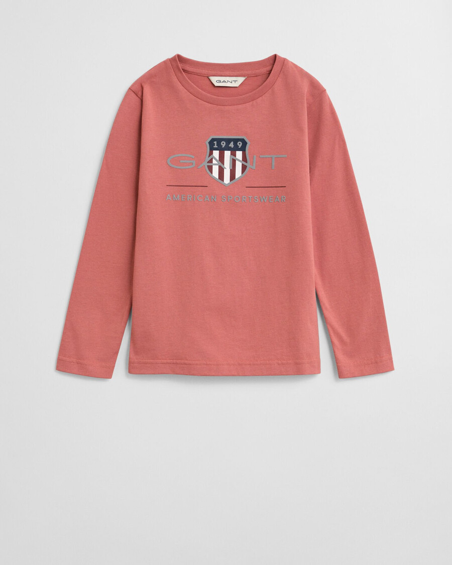 kids archive shield langarmshirt – verwaschenes ziegelrot