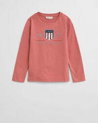 kids archive shield langarmshirt – verwaschenes ziegelrot