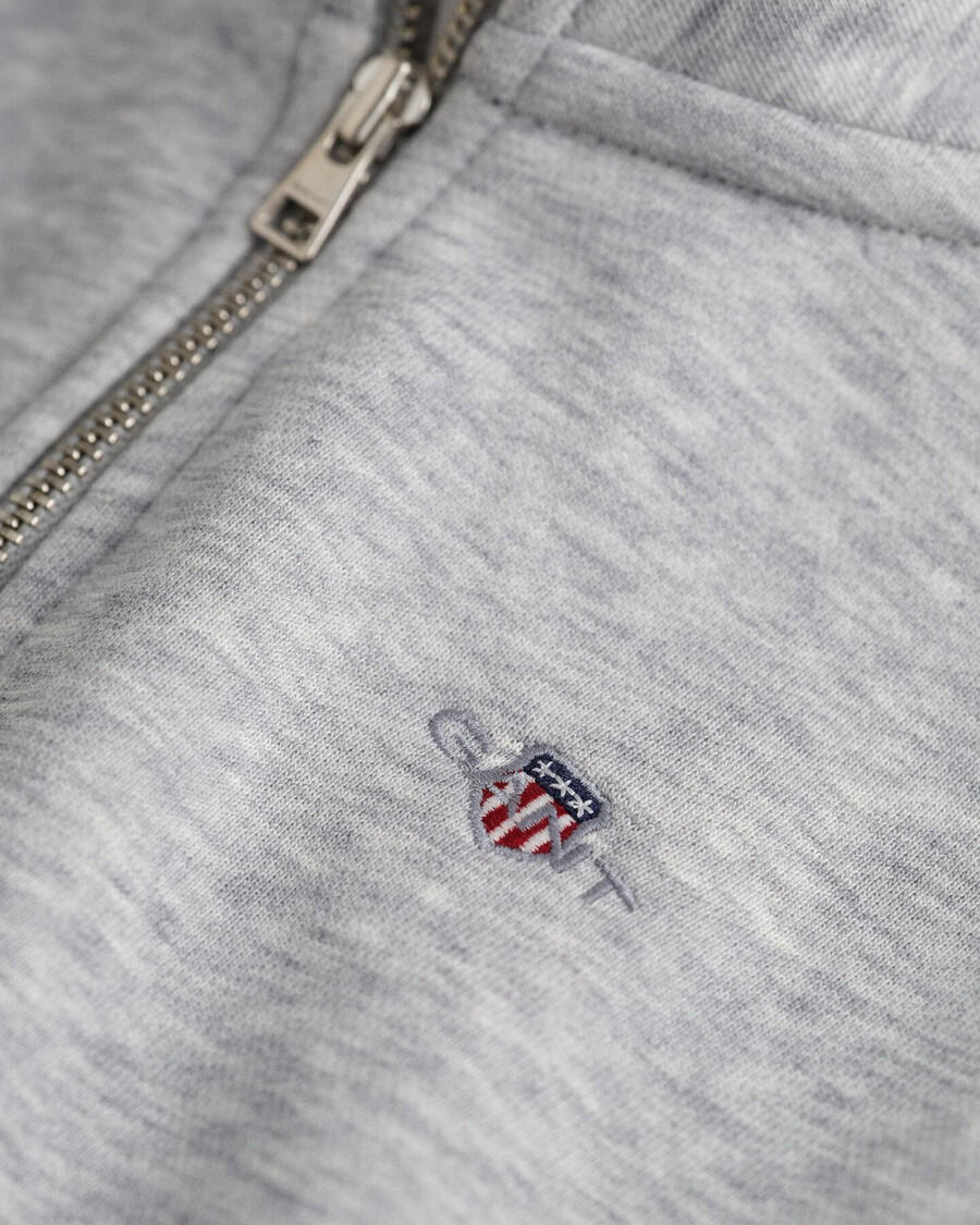 kinder-sweatshirt mit halbem reißverschluss und schildmuster – hellgrau meliert