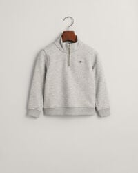 kinder-sweatshirt mit halbem reißverschluss und schildmuster – hellgrau meliert