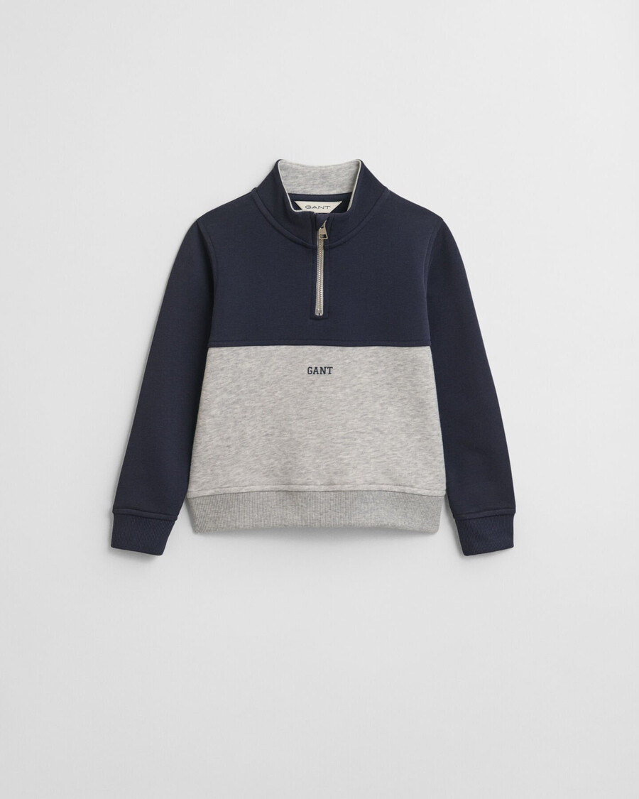 kinder-sweatshirt mit halbem reißverschluss und farbblock-design – hellgrau meliert