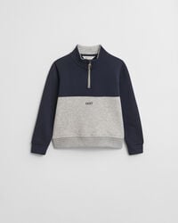 kinder-sweatshirt mit halbem reißverschluss und farbblock-design – hellgrau meliert