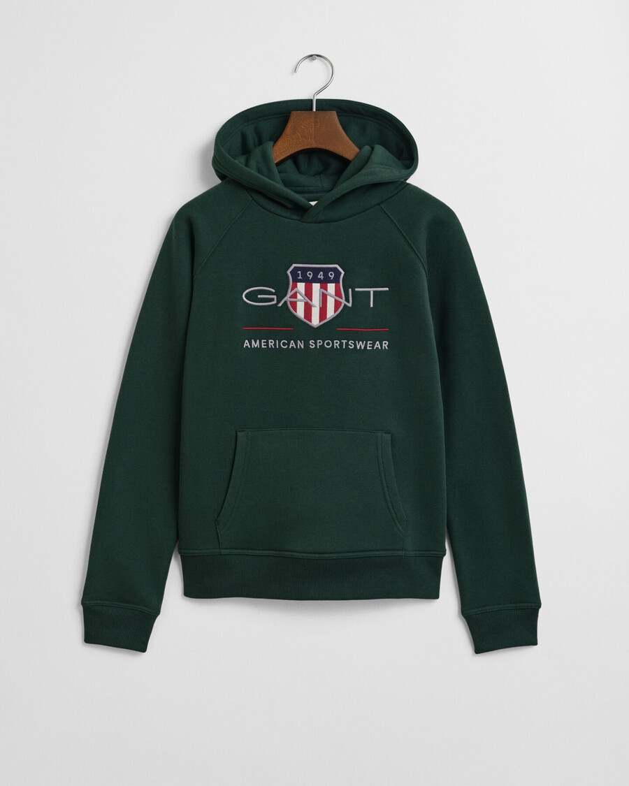 teens archive shield hoodie – tartangrün