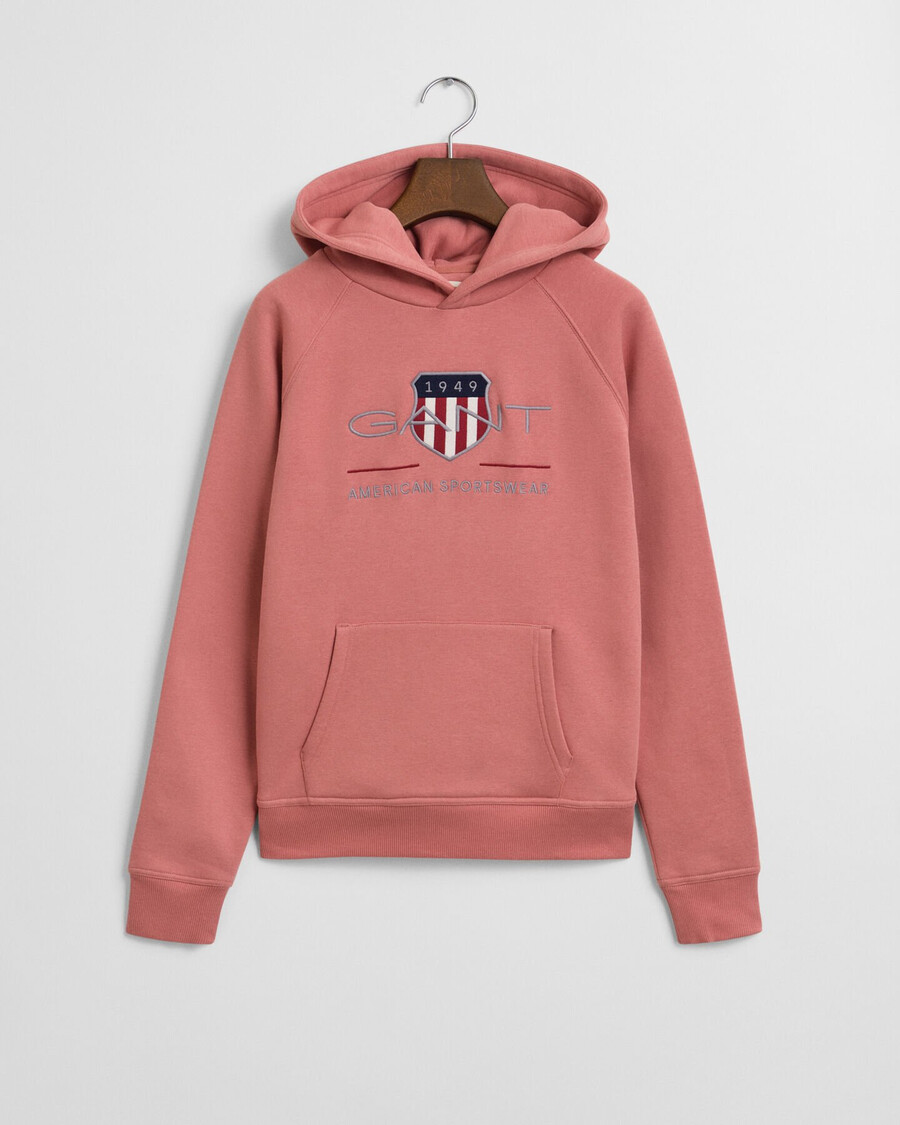 teens archive shield hoodie – verblasstes ziegelrot