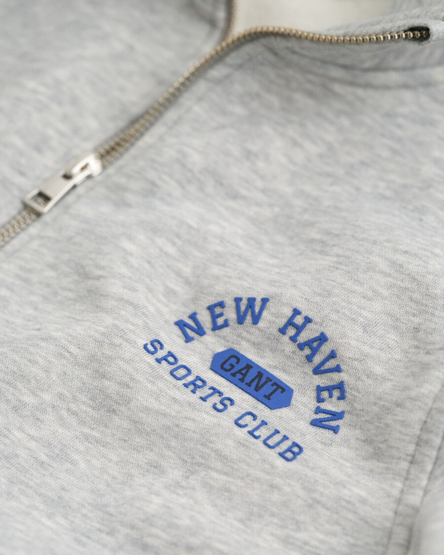 teenager-sweatshirt mit grafikprint und halbem reißverschluss – hellgrau meliert