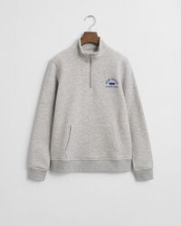 teenager-sweatshirt mit grafikprint und halbem reißverschluss – hellgrau meliert