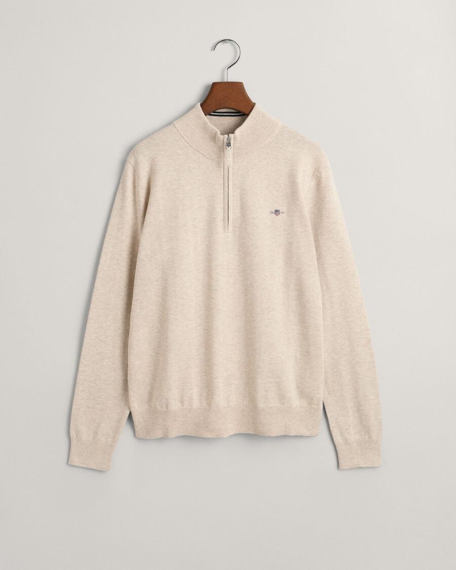 teens shield baumwoll-pullover mit halbem reißverschluss – hellbeige melange