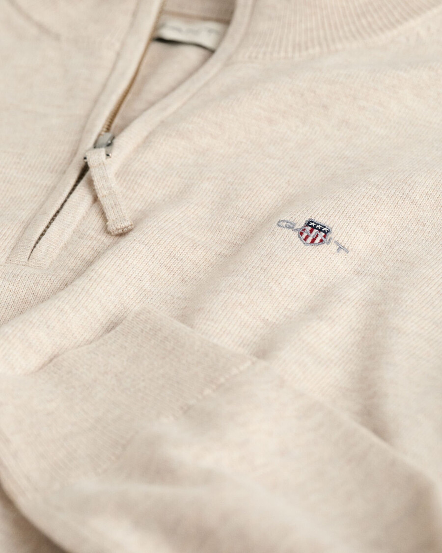 teens shield baumwoll-pullover mit halbem reißverschluss – hellbeige melange