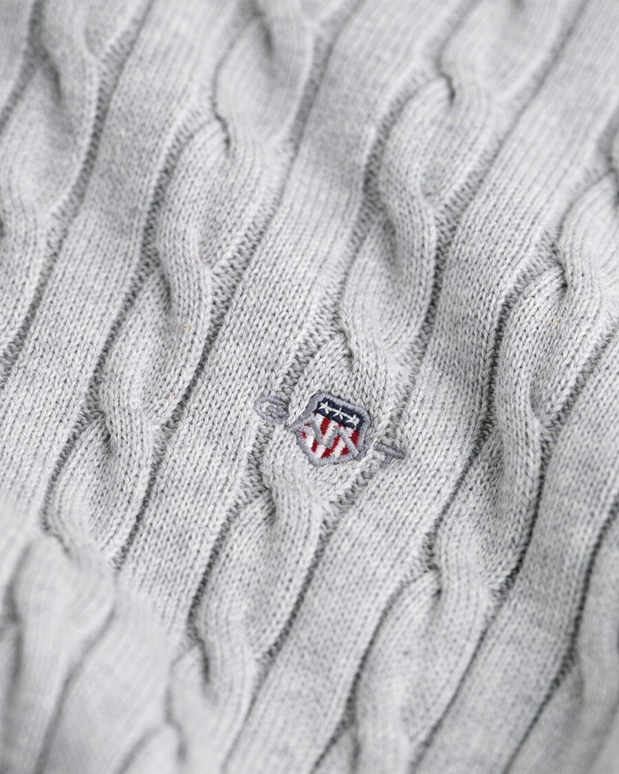 teens shield baumwollpullover mit zopfmuster und rundhalsausschnitt – hellgrau meliert