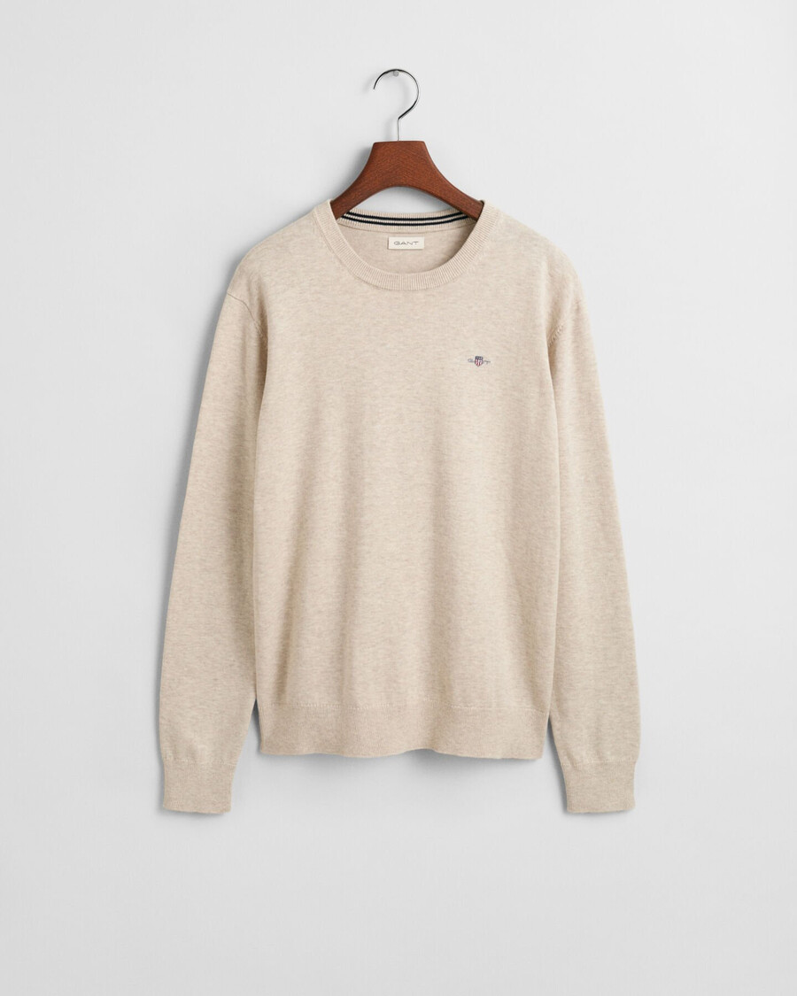 teens shield klassischer baumwollpullover mit rundhalsausschnitt – hellbeige melange