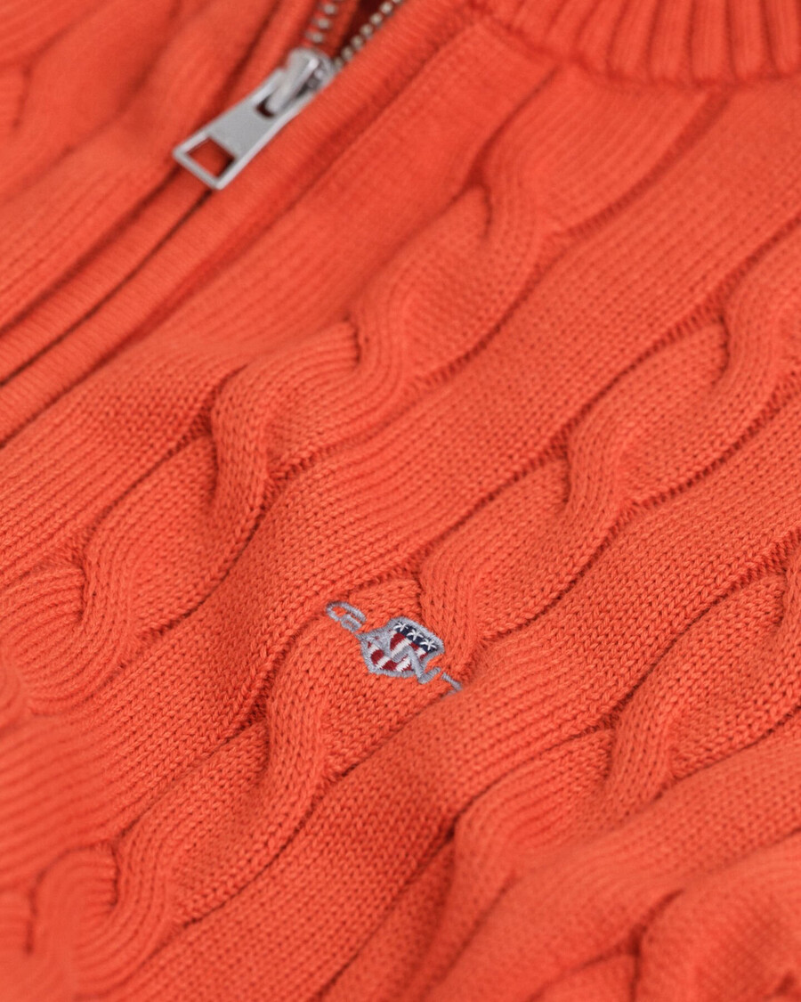 baumwoll-pullover mit zopfmuster und halbem reißverschluss für teenager – dunkelorange
