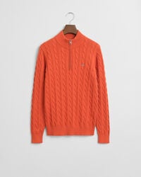 baumwoll-pullover mit zopfmuster und halbem reißverschluss für teenager – dunkelorange