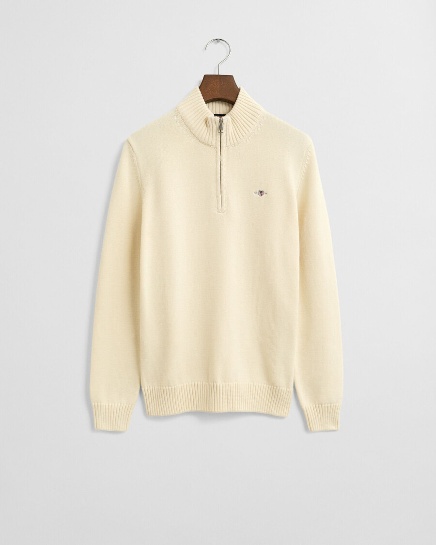 lässiger baumwoll-pullover für teenager mit halbem reißverschluss – creme