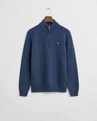 lässiger baumwollpullover für teenager mit halbem reißverschluss – dunkelblau-meliert