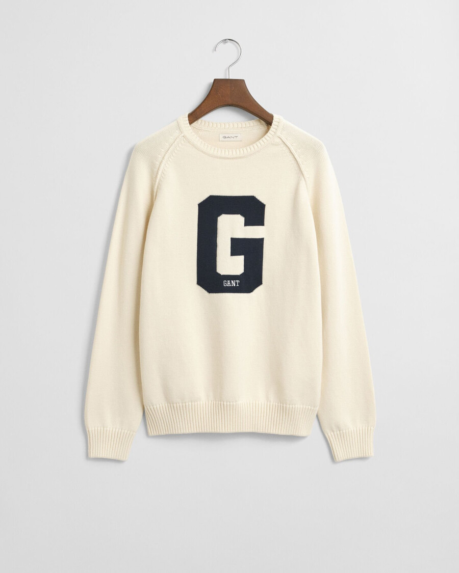teenager-pullover mit grafikprint und rundhalsausschnitt – creme