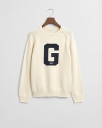 teenager-pullover mit grafikprint und rundhalsausschnitt – creme