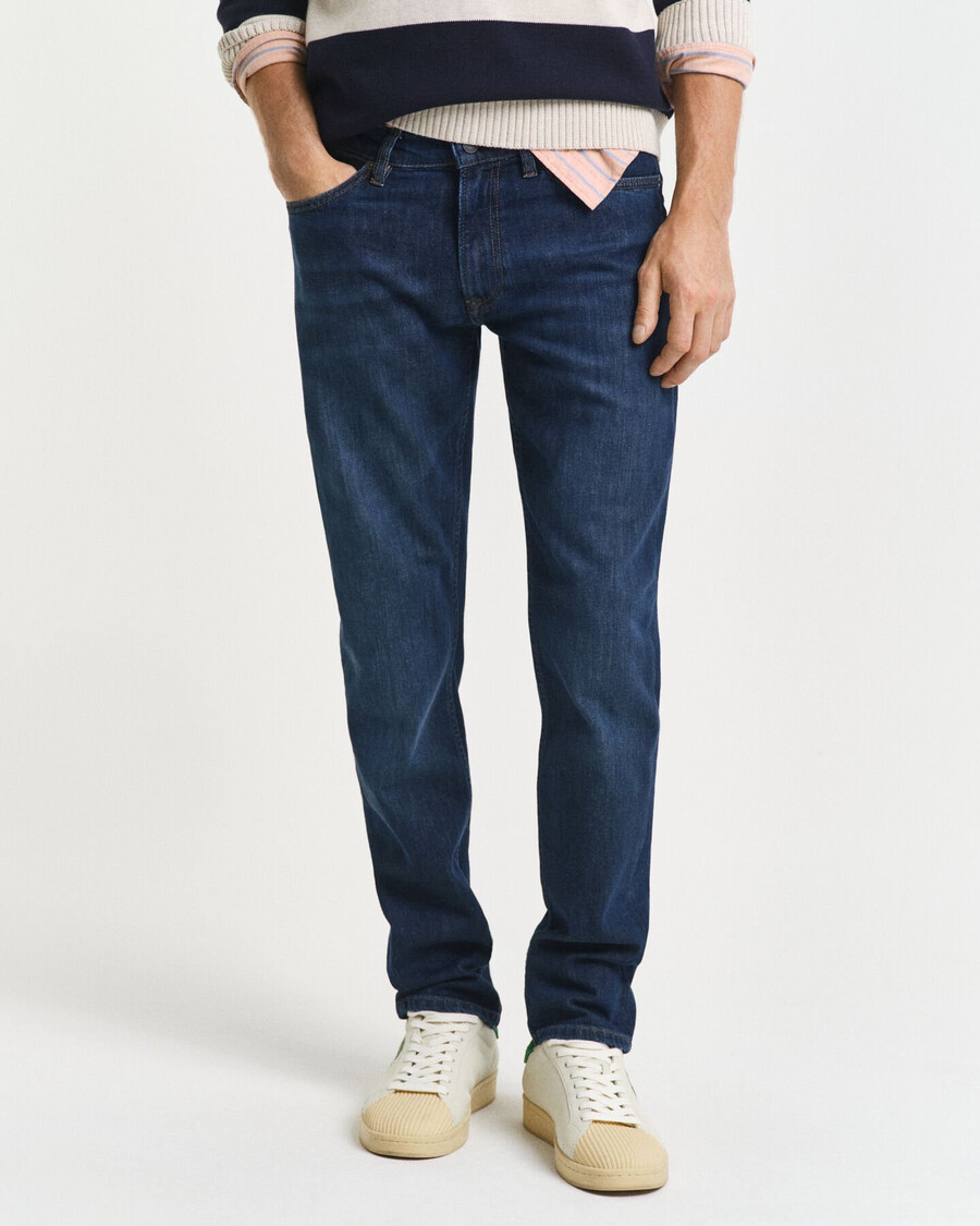 slim-fit-jeans – dunkelblau used-look