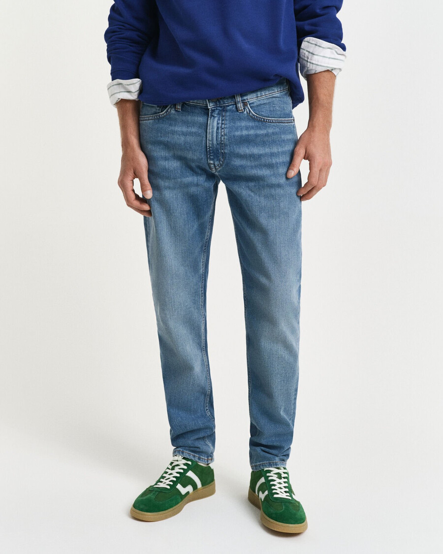 slim-fit-jeans – mittelblau used-look