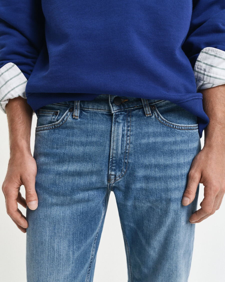 slim-fit-jeans – mittelblau used-look