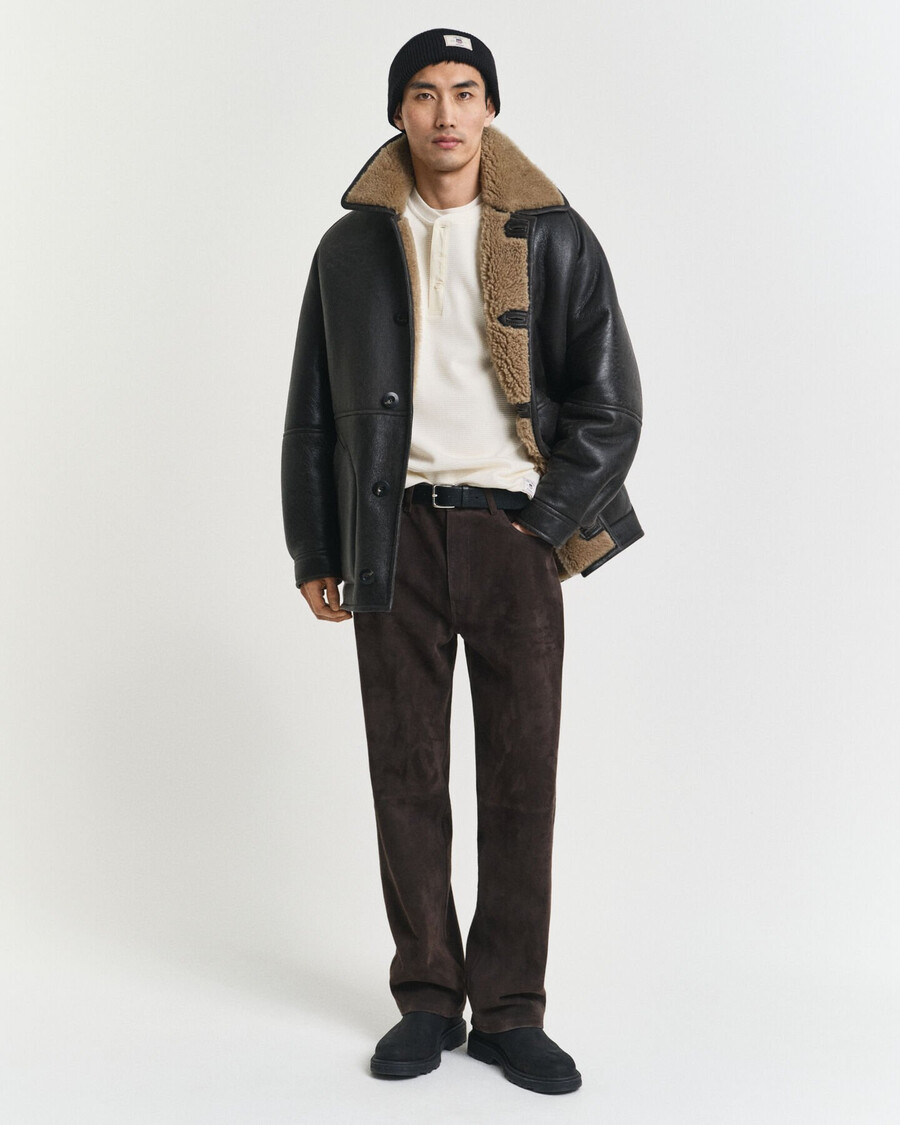 langarm-henley-t-shirt mit waffelstruktur – creme