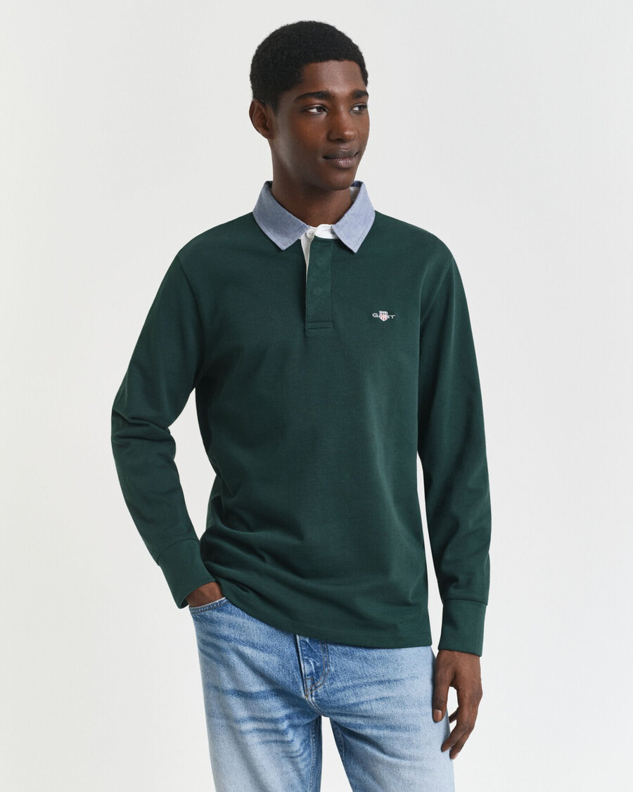chambray-kragen-rugbyjacke – tartangrün