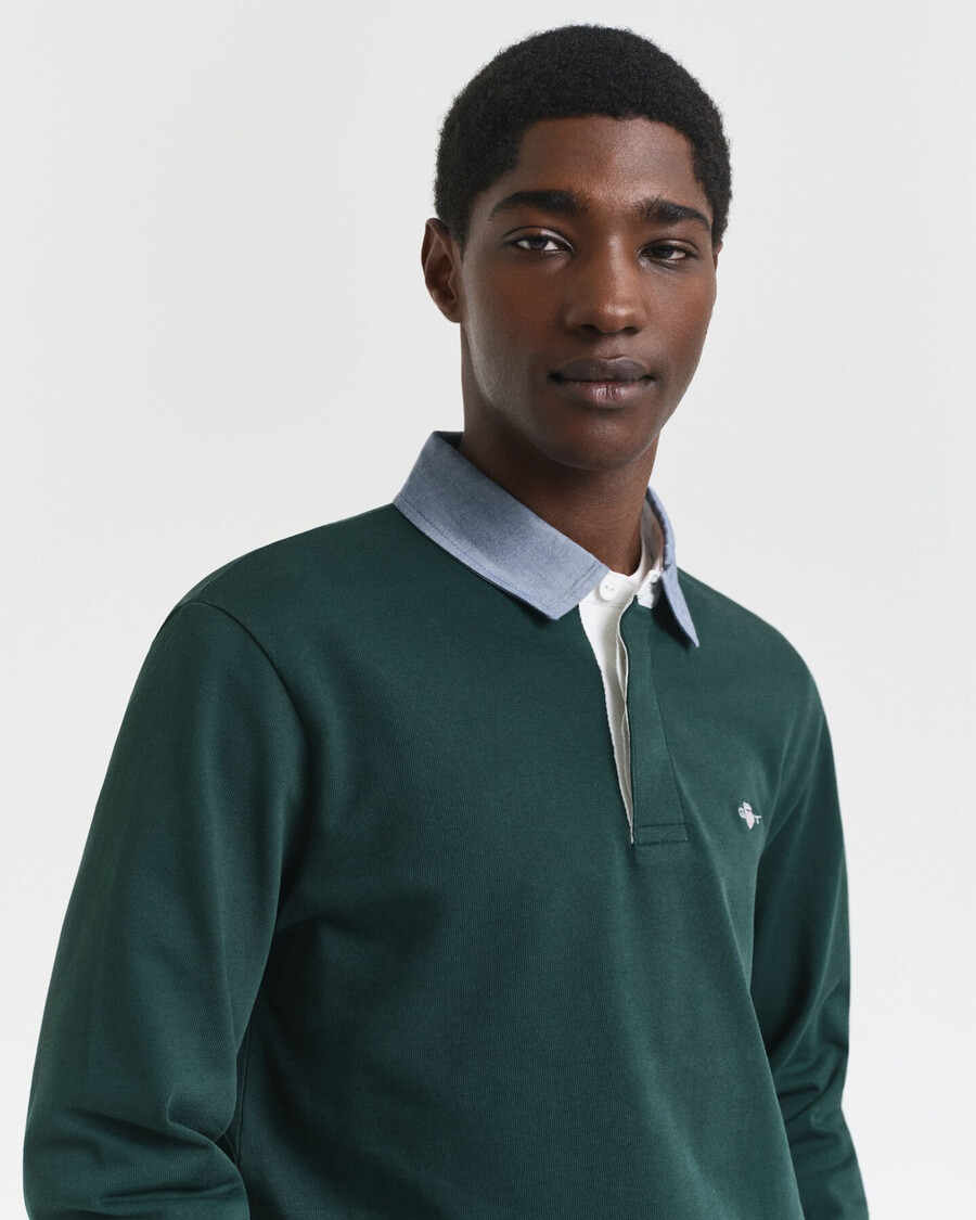 chambray-kragen-rugbyjacke – tartangrün