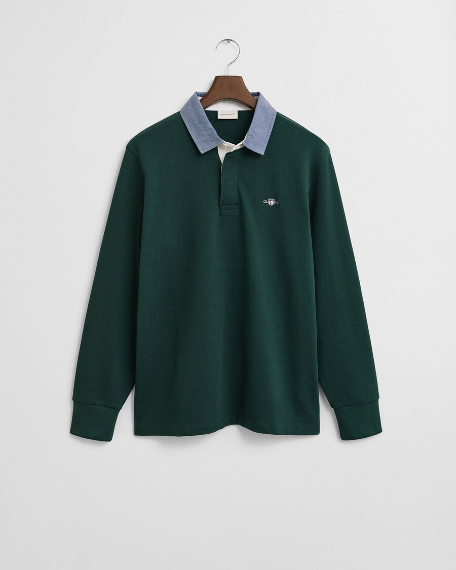 chambray-kragen-rugbyjacke – tartangrün
