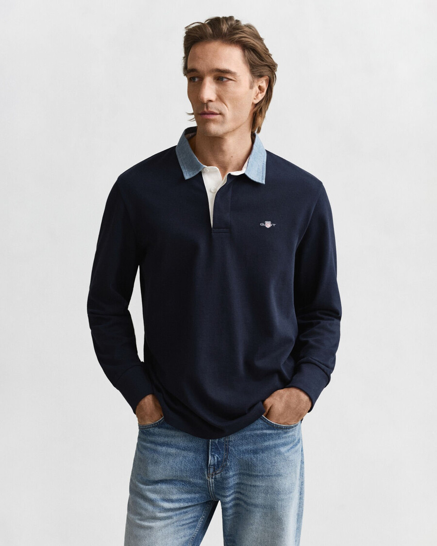 chambray-kragen schweres rugger-gewand – abendblau