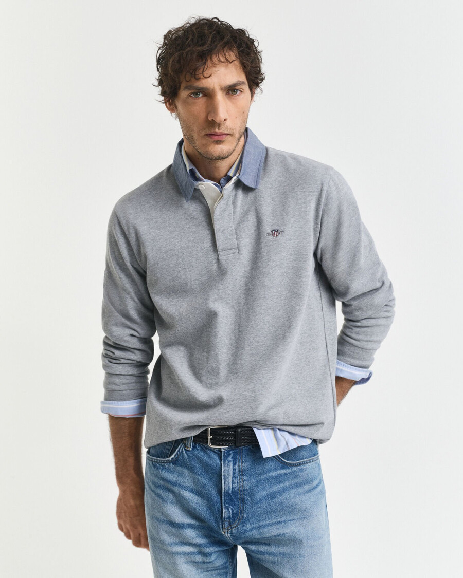 chambray-kragen heavy rugger - grau meliert