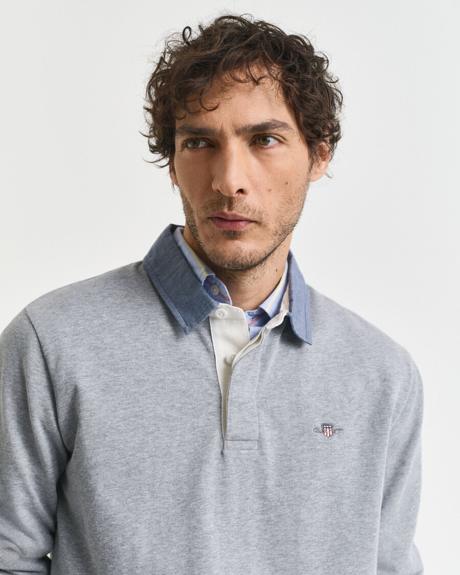 chambray-kragen heavy rugger - grau meliert