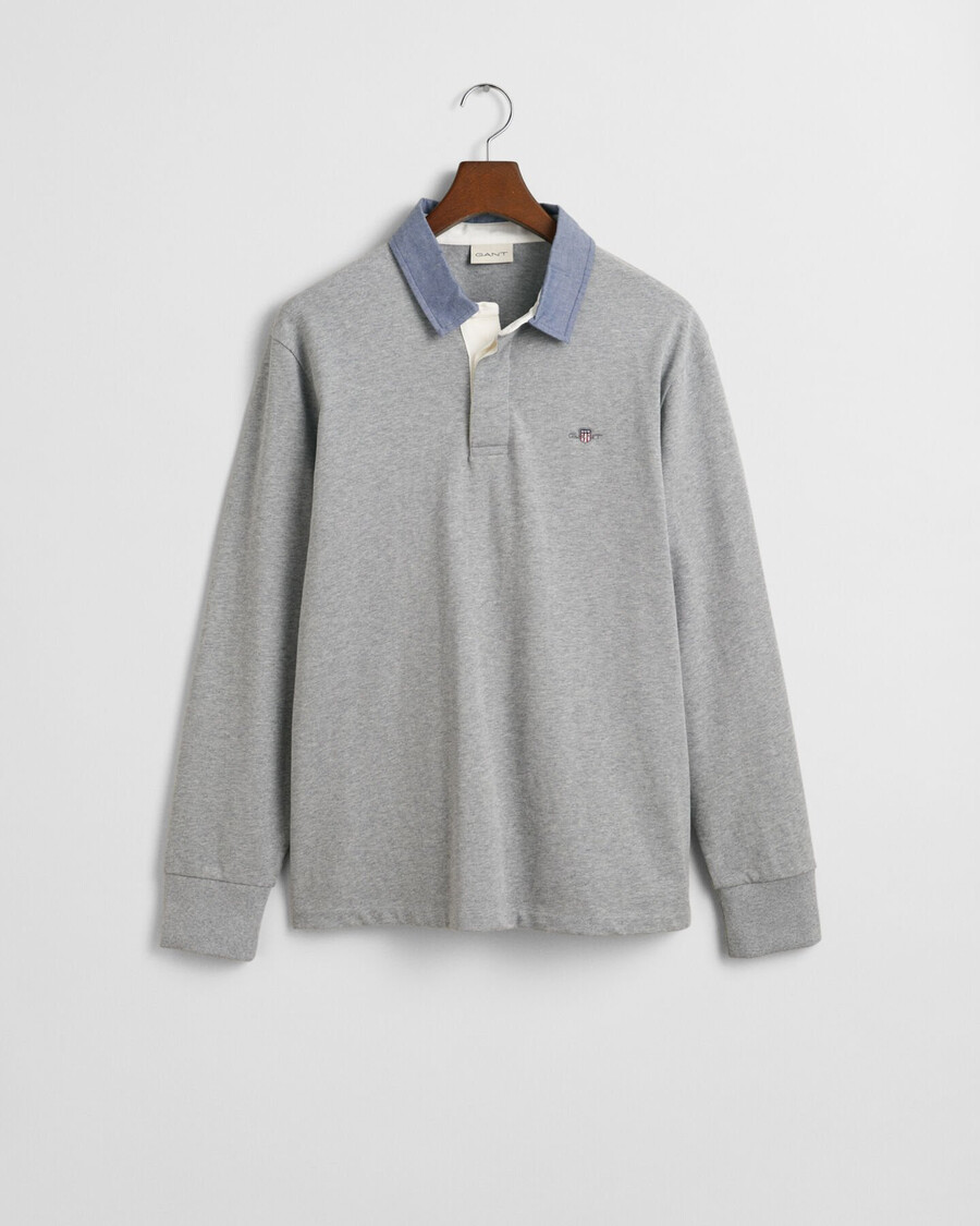 chambray-kragen heavy rugger - grau meliert