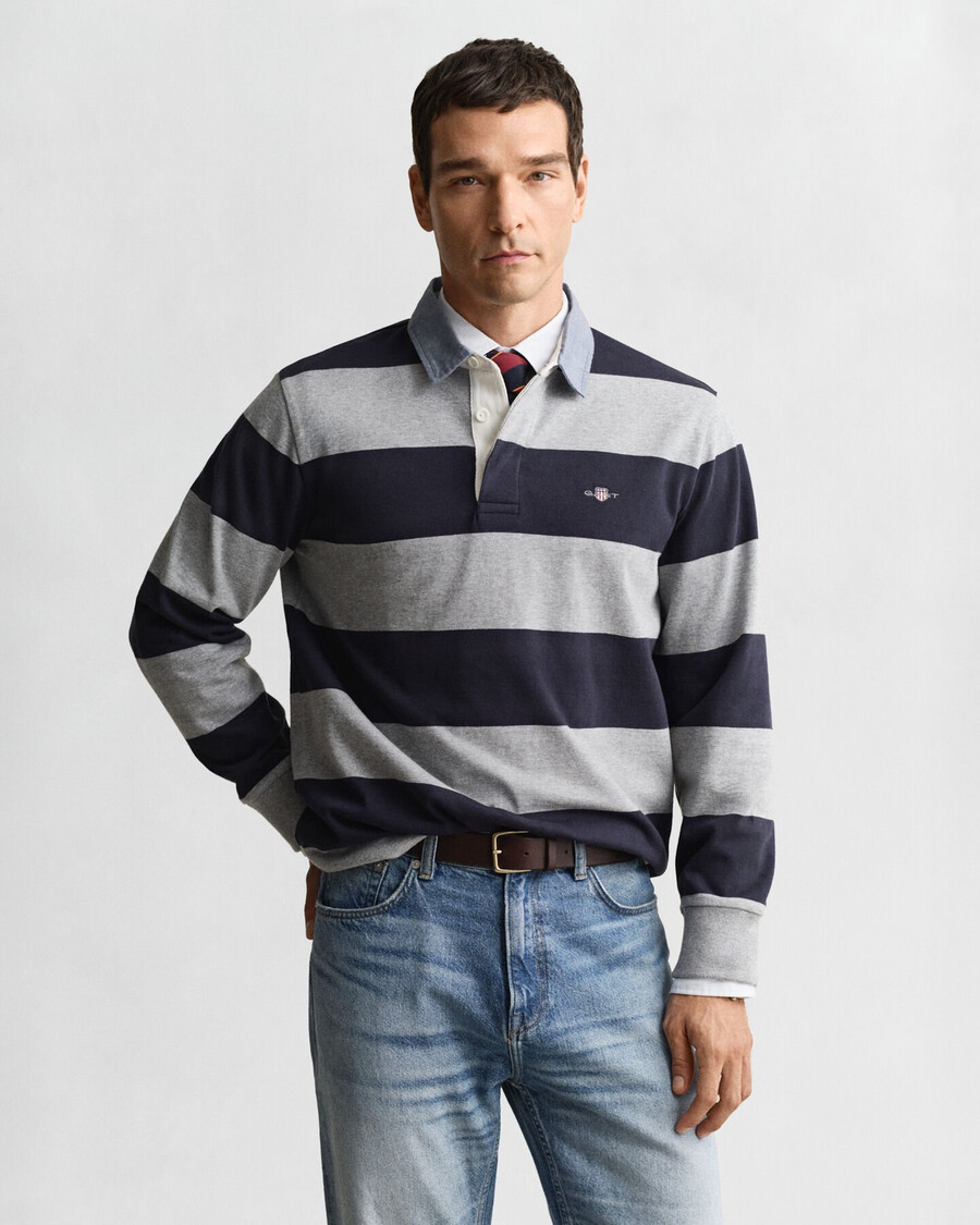 chambray-kragen-streifen-schwergewebe - graumeliert