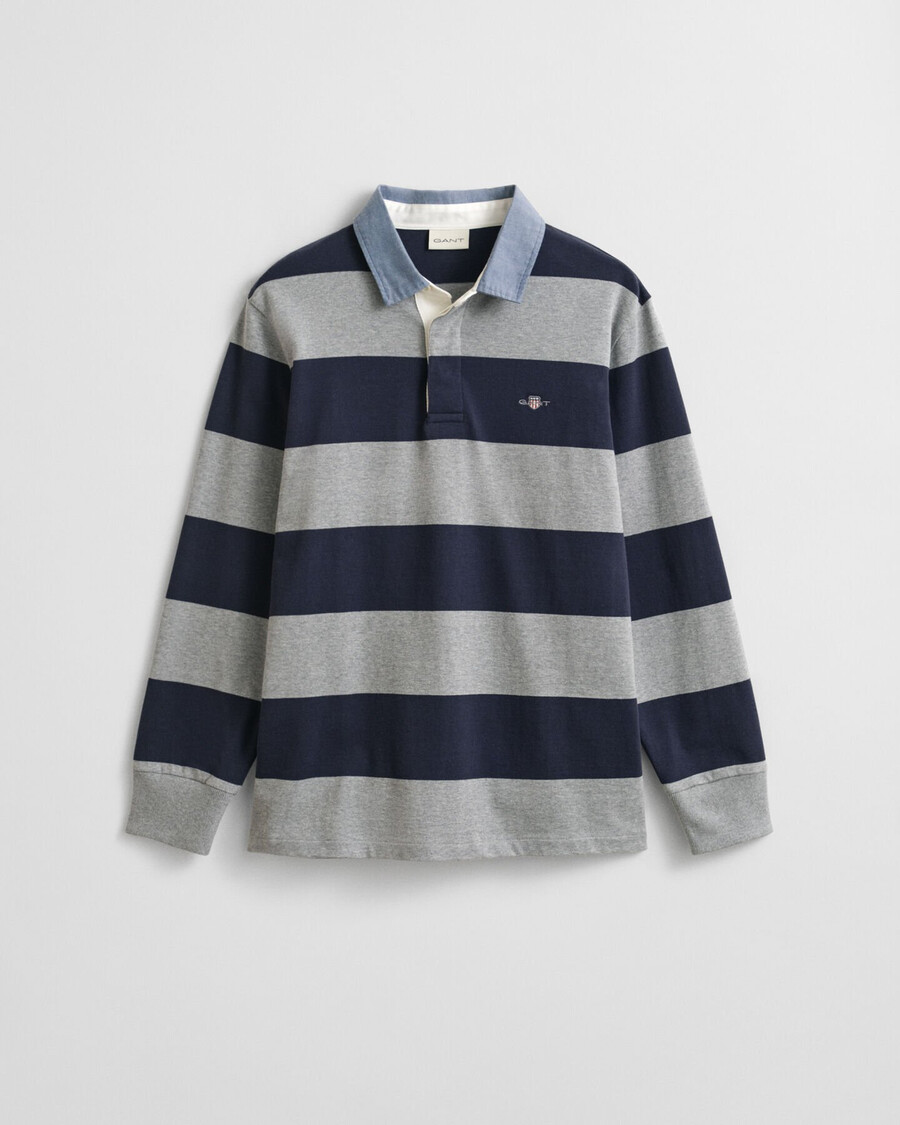 chambray-kragen-streifen-schwergewebe - graumeliert