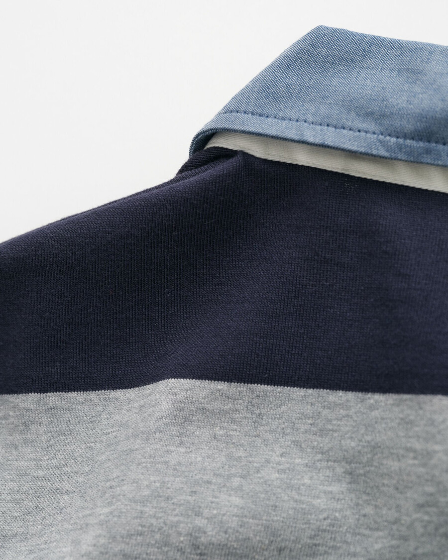 chambray-kragen-streifen-schwergewebe - graumeliert