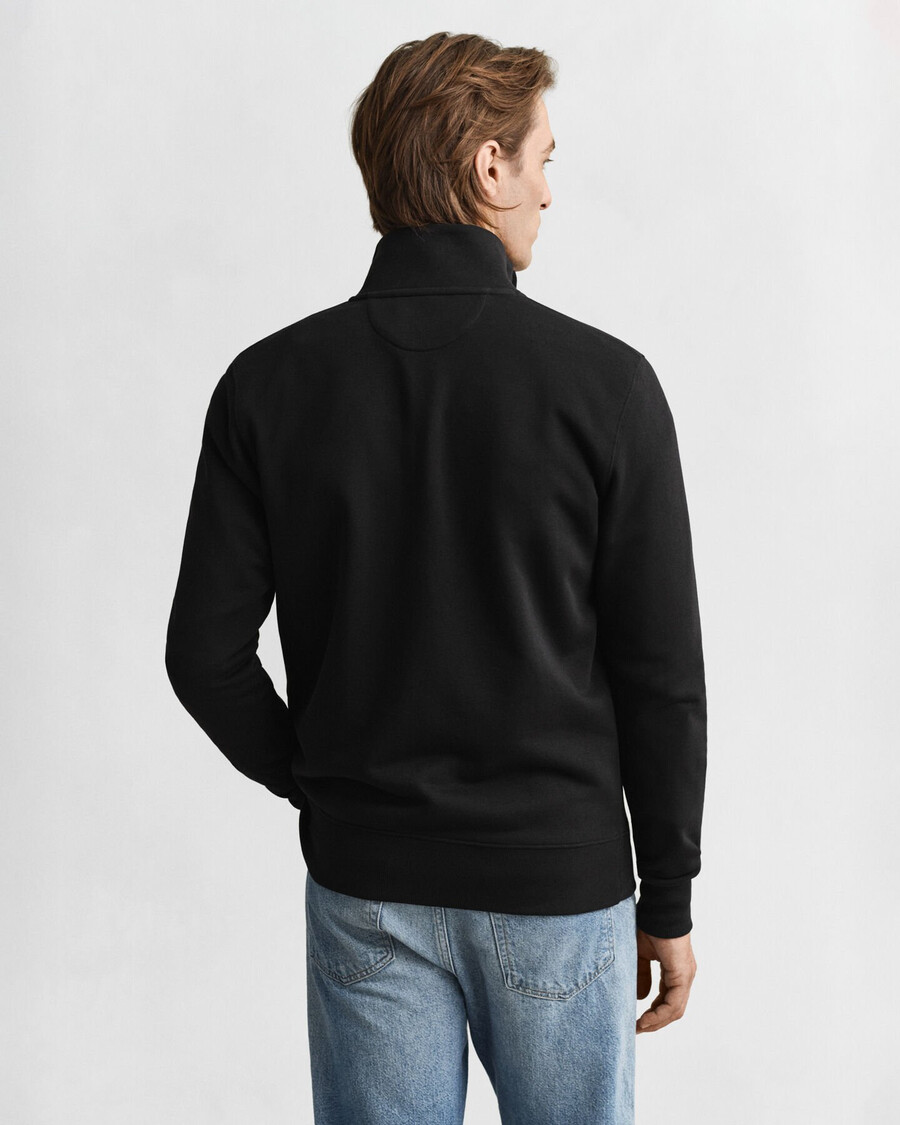 sweatshirt mit reißverschluss und schildmotiv – schwarz