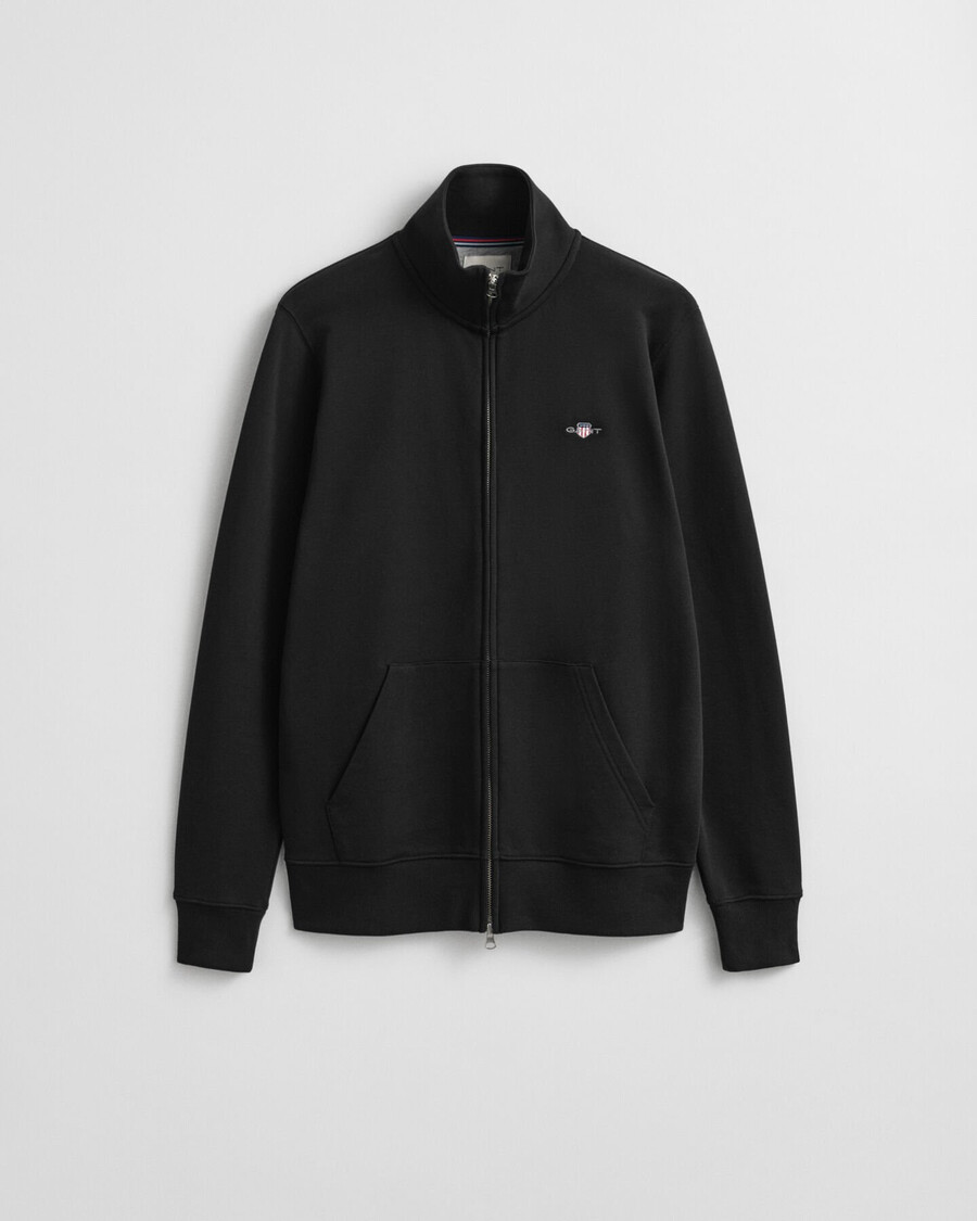 sweatshirt mit reißverschluss und schildmotiv – schwarz