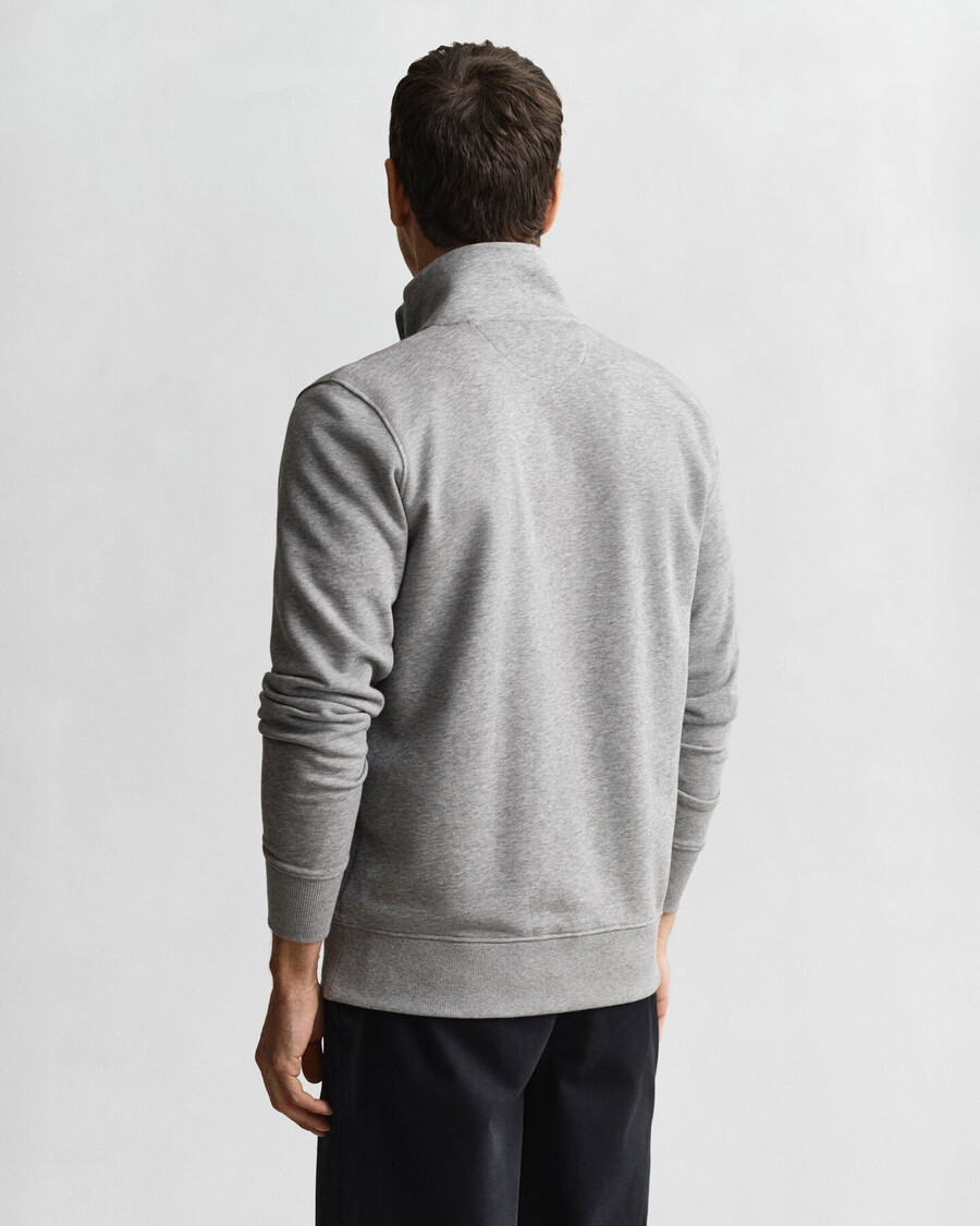 sweatshirt mit reißverschluss und schildmuster – graumeliert