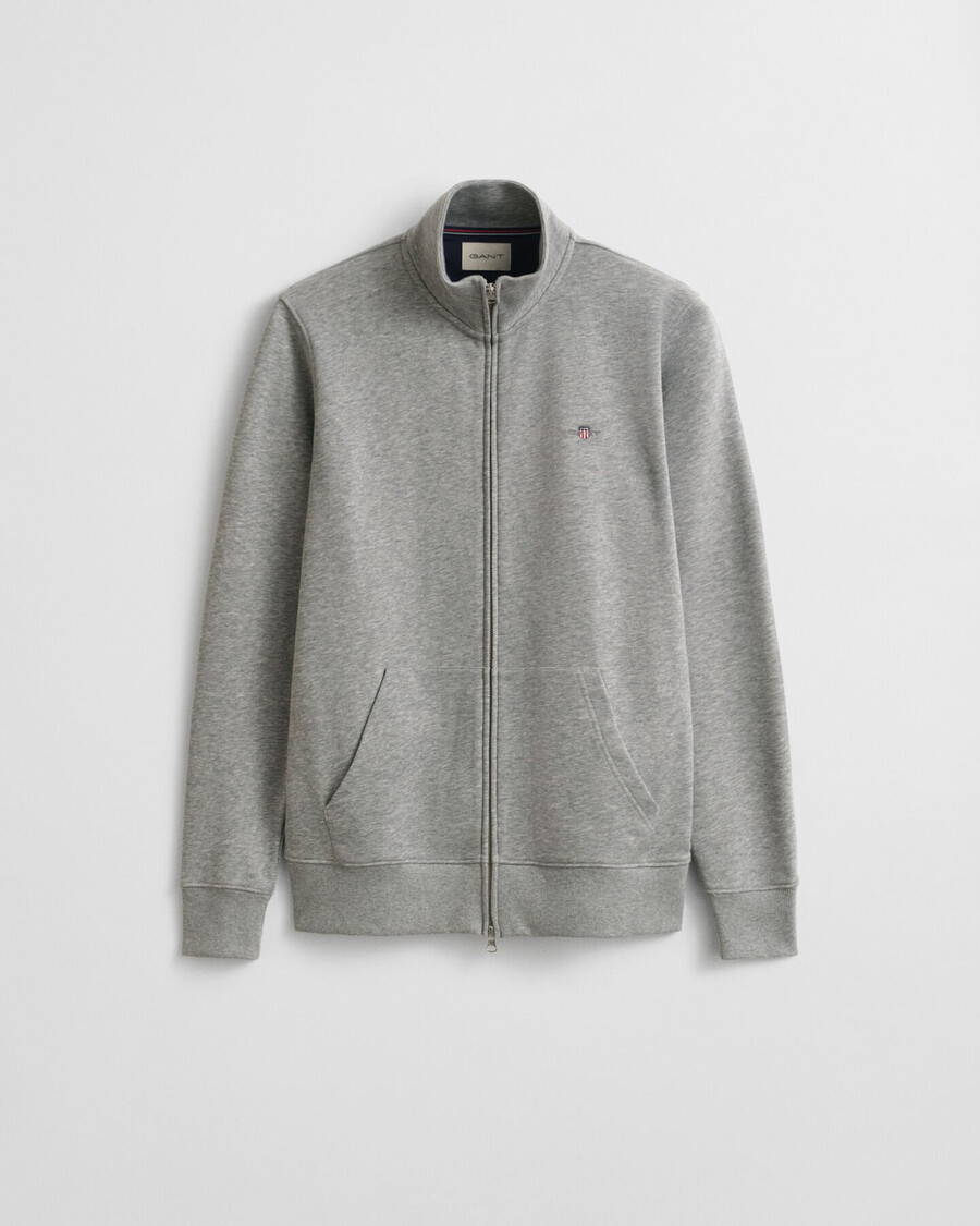 sweatshirt mit reißverschluss und schildmuster – graumeliert
