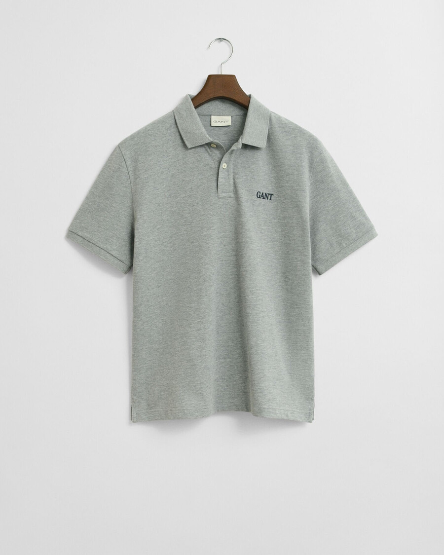 poloshirt mit kleinem grafikprint – grau meliert